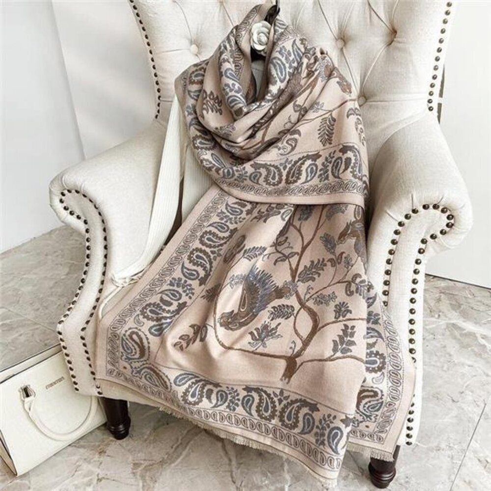 Printed Raw Hem Scarf